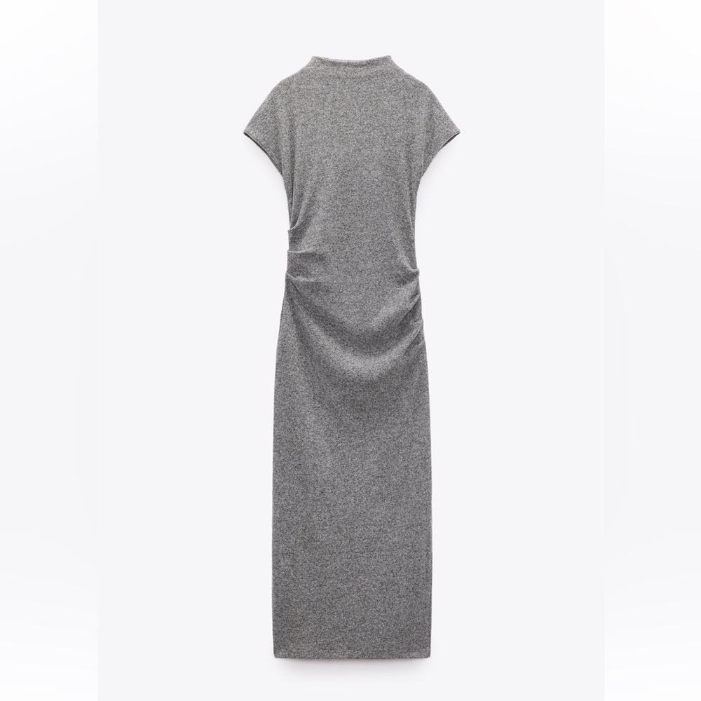 Zara soft knit gray mark midi Mack neck dress with ruching - small
